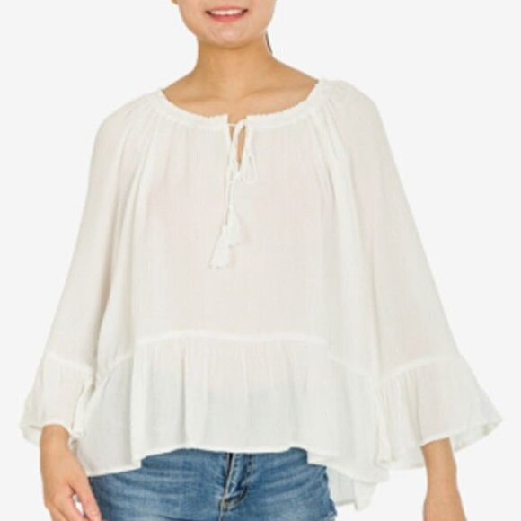 JR283 Hippie Rose Ivory Juniors' Ruffled Peplum Top Size XS - Picture 1 of 1